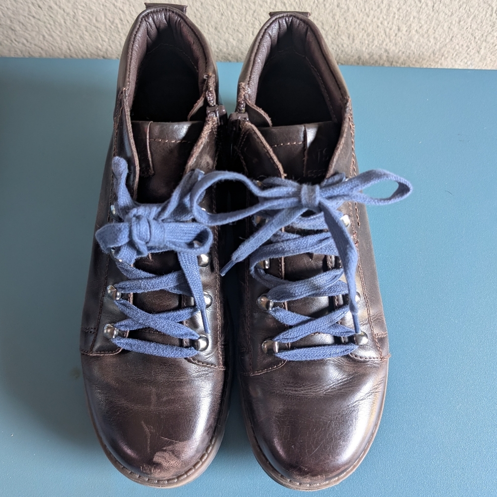 Josef Seibel Chocolate Ankle Boots with Navy Laces